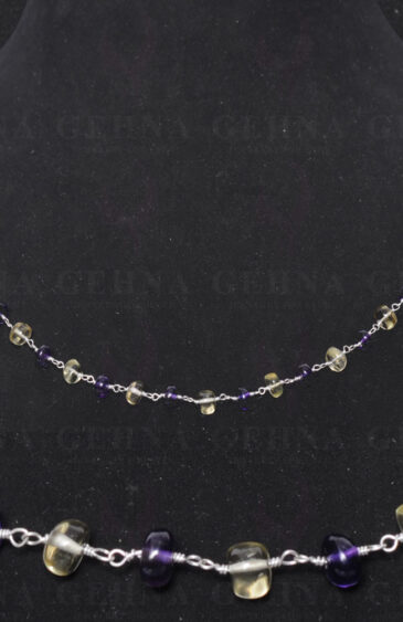Amethyst Lemon Topaz Gemstone Bead Chain In .925 Sterling Silver CS-1088