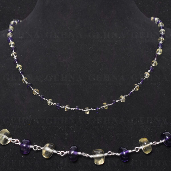 Amethyst Lemon Topaz Gemstone Bead Chain In .925 Sterling Silver CS-1088