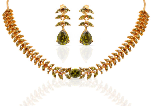 Peridot Color Stone Studded Stylish Necklace & Earrings Set FN-1088