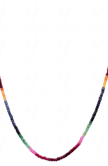 Emerald, Ruby & Blue Sapphire Gemstone Faceted Bead Necklace NP-1088