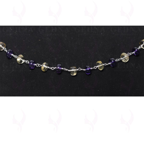 Amethyst Lemon Topaz Gemstone Bead Chain In .925 Sterling Silver CS-1088