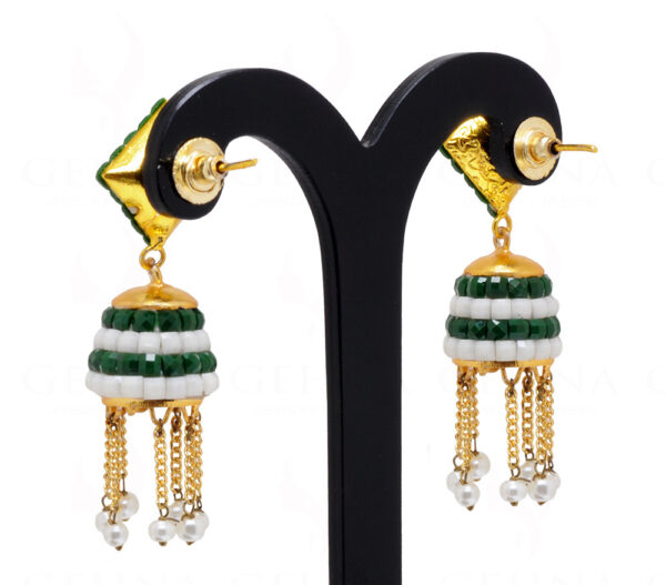 Moon, Pearl & Emerald Color Studded Jhumki Earrings FE-1088