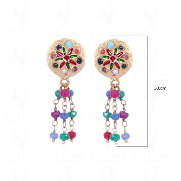 Emerald, Ruby & Blue Sapphire Faceted Bead Earrings With Enamel Work LE01-1088