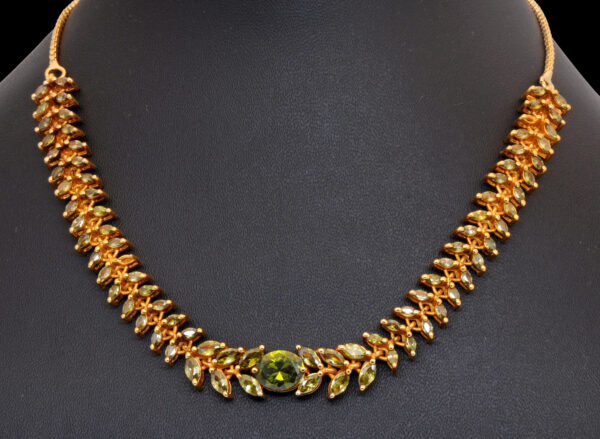 Peridot Color Stone Studded Stylish Necklace & Earrings Set FN-1088