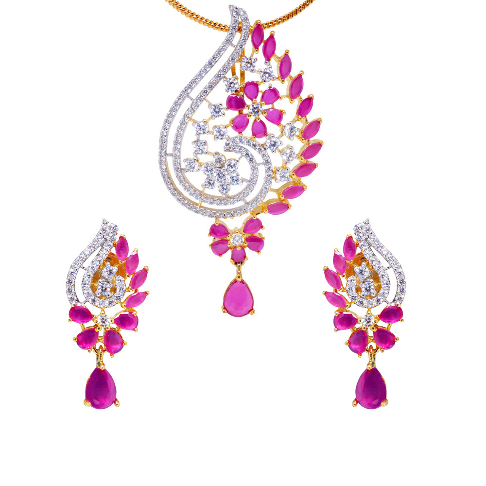 Elegant Ruby & Classy Topaz Studded Beautiful Pendant & Earring Set FP-1089