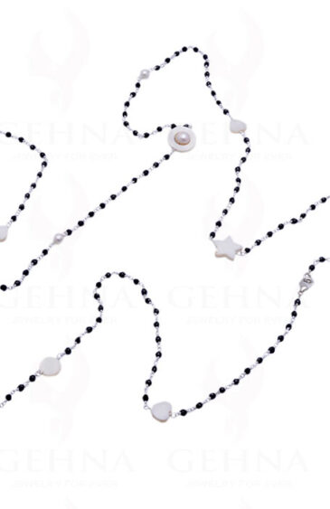 Pearl & Black Spinel Gemstone Necklace Knotted In Chain In.925 Silver Cm1089