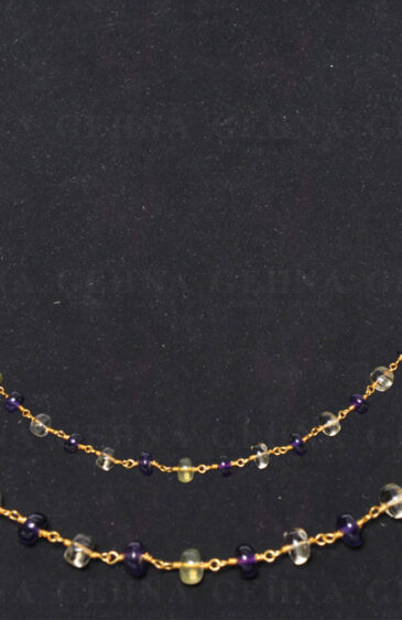 Amethyst & Lemon Topaz Gemstone Bead Chain In In .925 Sterling Silver CS-1090