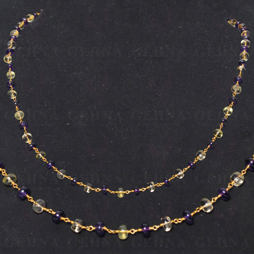 Amethyst & Lemon Topaz Gemstone Bead Chain In In .925 Sterling Silver CS-1090