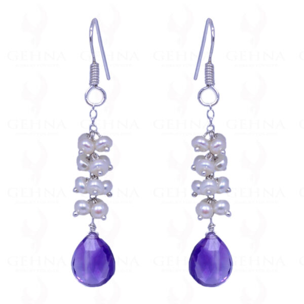 Pearl & Amethyst Gemstone Earrings Made In .925 Sterling Silver ES-1090