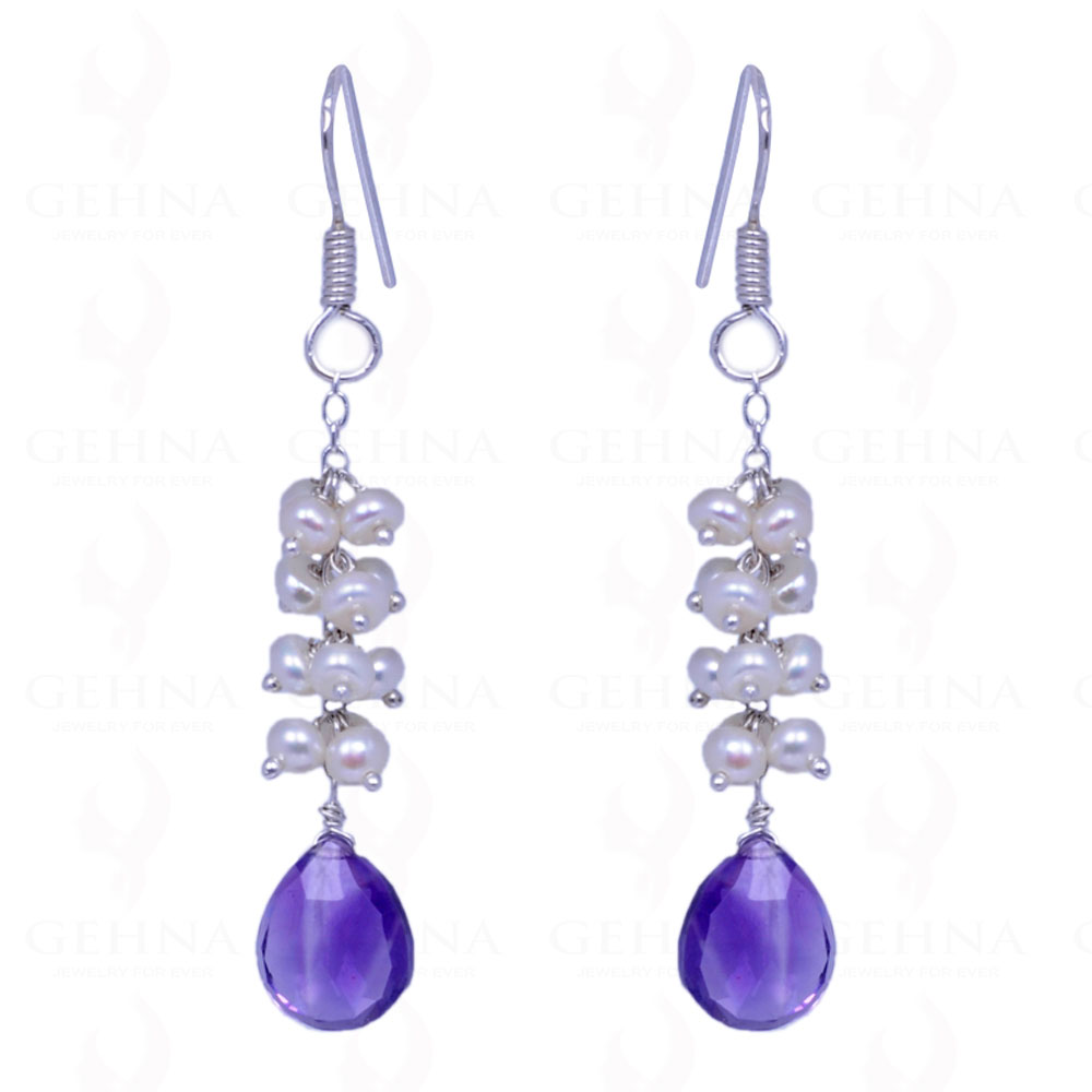 Pearl & Amethyst Gemstone Earrings Made In .925 Sterling Silver ES-1090