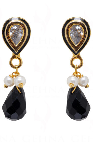 Pearl, Black Spinel & Topaz Studded Traditional Earrings FE-1090