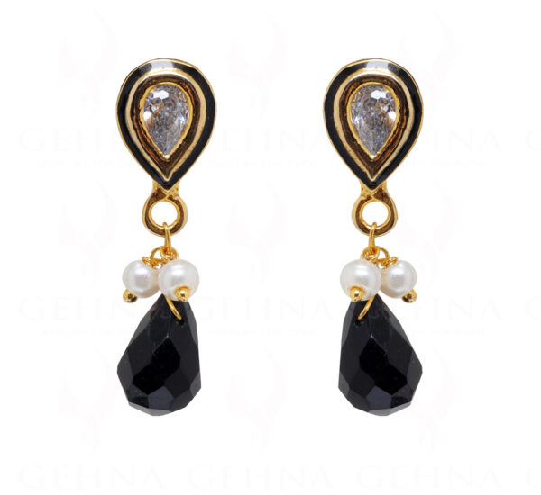 Pearl, Black Spinel & Topaz Studded Traditional Earrings FE-1090