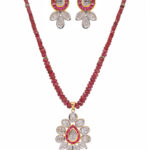 Pink Tourmaline & Simulated Diamond Studded Necklace & Earrings Set FN-1090