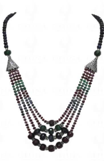 Ruby, Blue Sapphire & Emerald Faceted Bead Necklace NP-1090