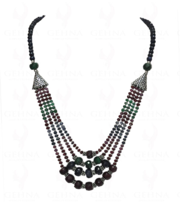 Ruby, Blue Sapphire & Emerald Faceted Bead Necklace NP-1090