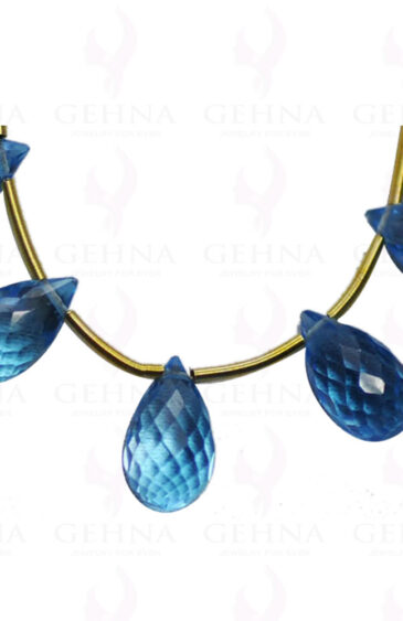 5 Loose Piece of Swiss Blue Topaz Gemstone Faceted Drop Shaped Bead Necklace NS-1090