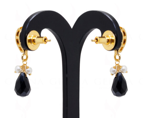 Pearl, Black Spinel & Topaz Studded Traditional Earrings FE-1090