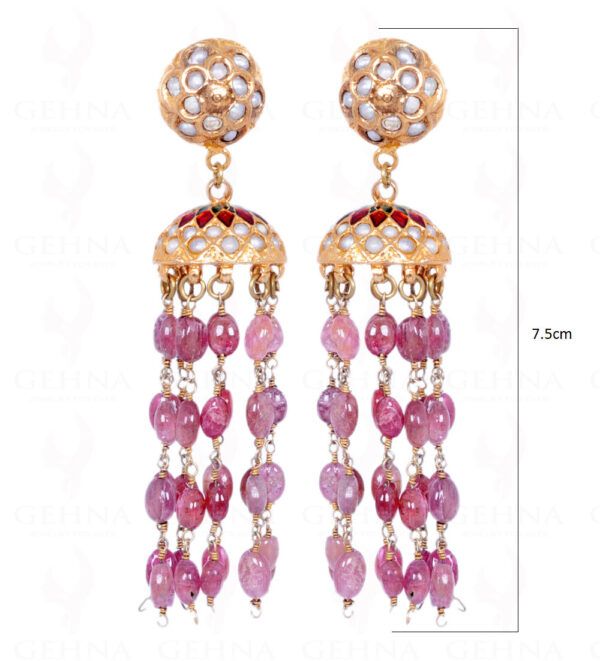 Pink Spinel Gemstone Bead With Pearl Studded Jhumki Style Earrings LE01-1090