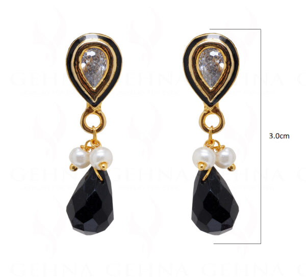 Pearl, Black Spinel & Topaz Studded Traditional Earrings FE-1090