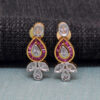 Pink Tourmaline & Simulated Diamond Studded Necklace & Earrings Set FN-1090