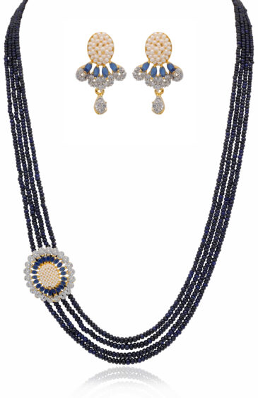 Sapphire, Pearl & Topaz Gemstone Studded Necklace & Earring Set FN-1091