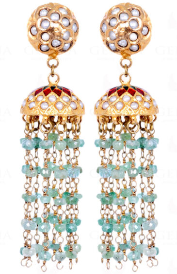 Emerald Gemstone Bead With Pearl Studded Jhumki Style Earrings LE01-1091