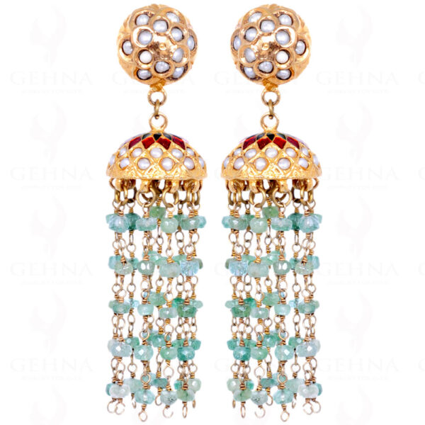 Emerald Gemstone Bead With Pearl Studded Jhumki Style Earrings LE01-1091