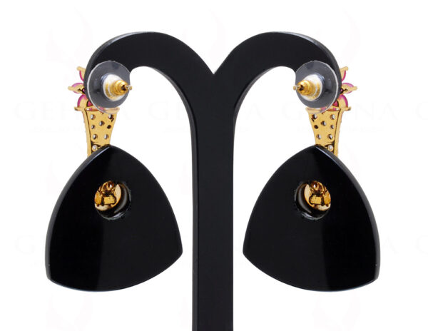 Ruby, Simulated Diamond & Black Onyx Studded Flower Shape Earrings FE-1091