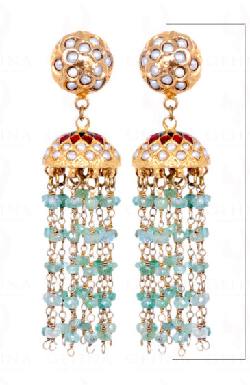 Emerald Gemstone Bead With Pearl Studded Jhumki Style Earrings LE01-1091