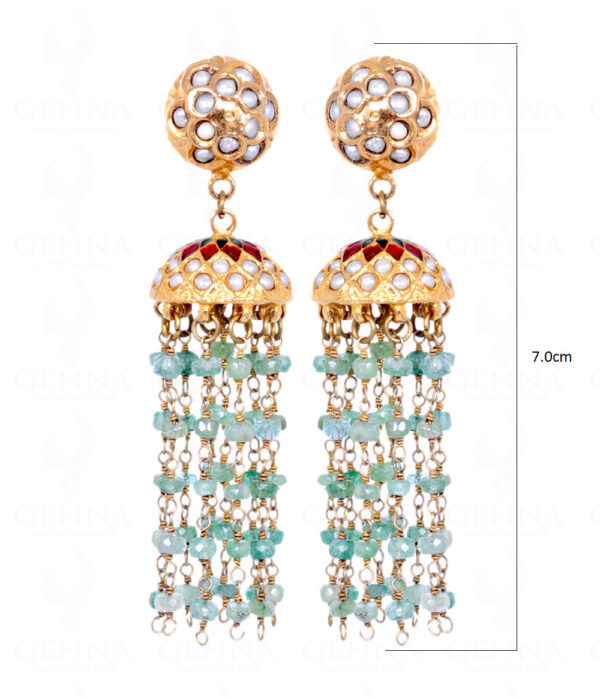 Emerald Gemstone Bead With Pearl Studded Jhumki Style Earrings LE01-1091