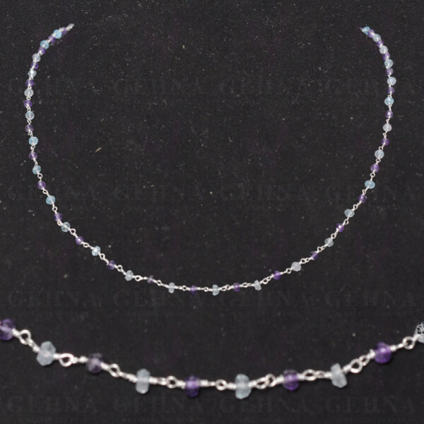 Amethyst & Blue Topaz Gemstone Faceted Bead Chain In .925 Sterling Silver CS-1092