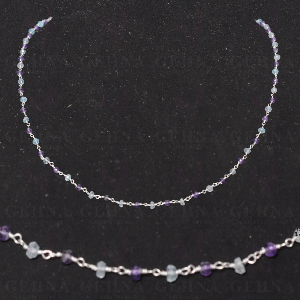 Amethyst & Blue Topaz Gemstone Faceted Bead Chain In .925 Sterling Silver CS-1092
