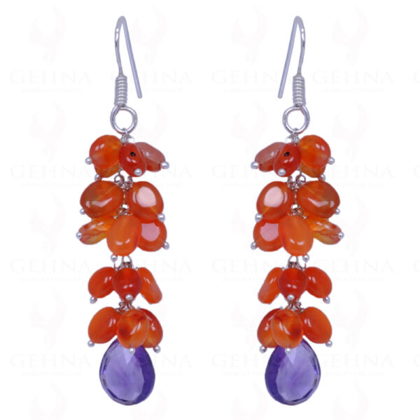 Amethyst Drops & Carnelian Gemstone Earrings Made In .925 Sterling Silver ES-1092