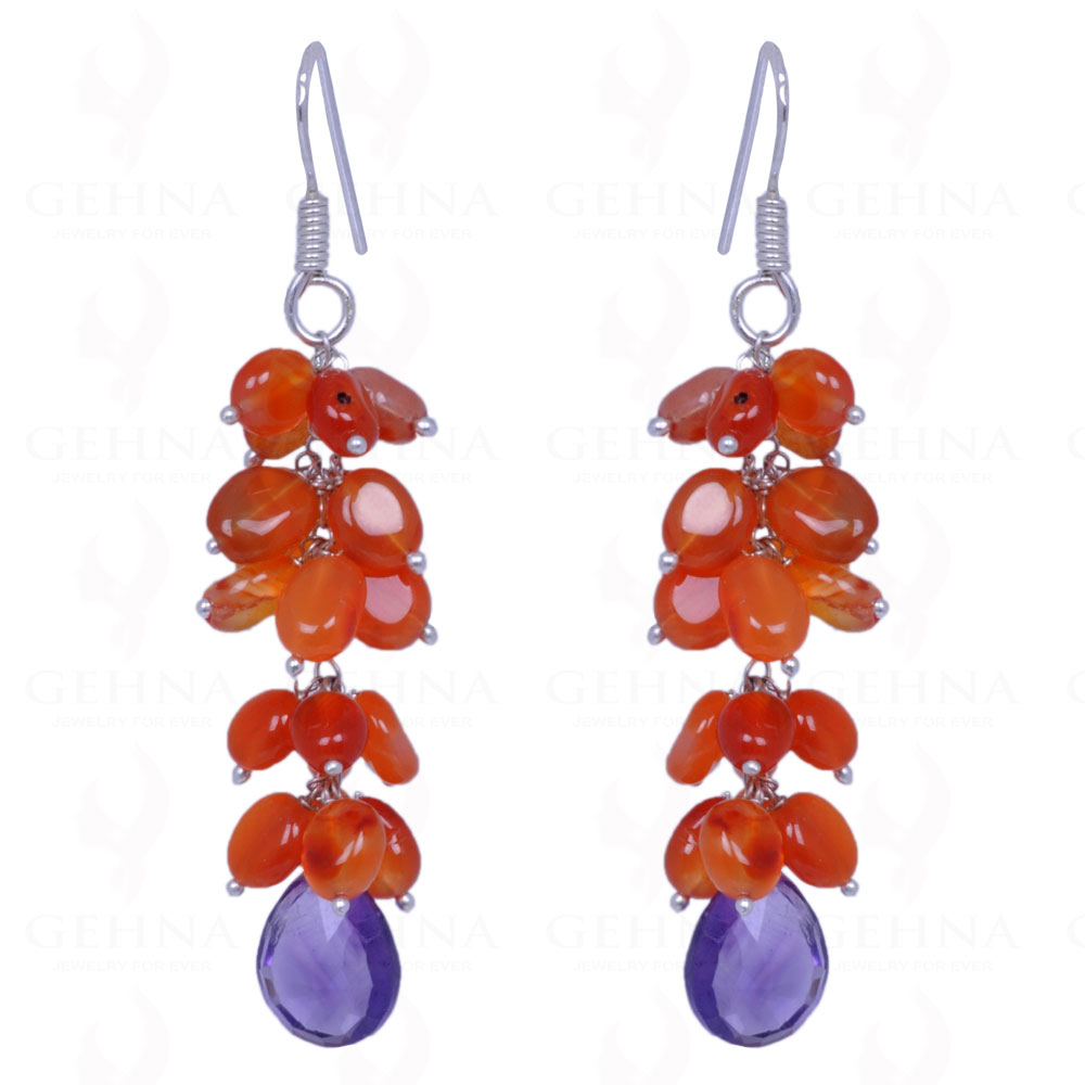 Amethyst Drops & Carnelian Gemstone Earrings Made In .925 Sterling Silver ES-1092