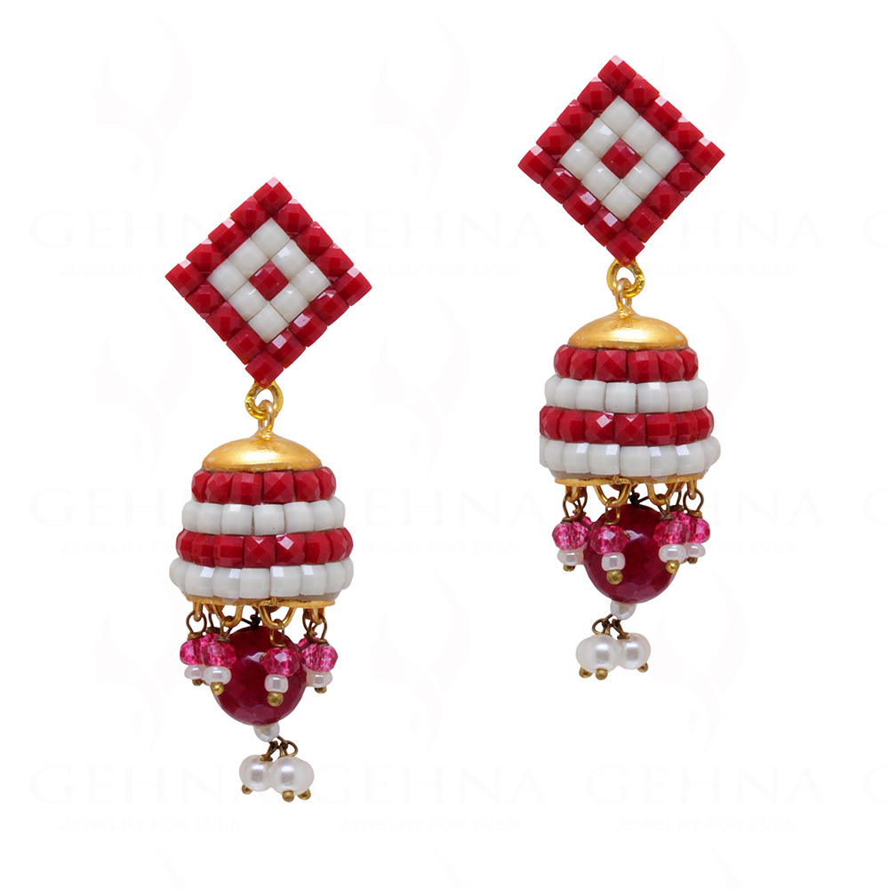 Pearl, Red Onyx & Ruby Studded Festive Earrings FE-1092