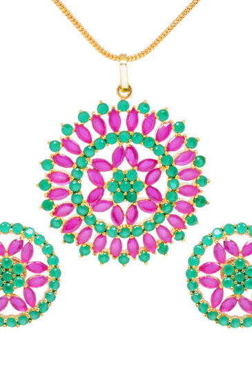 Ethnic Beauty Ruby & Emerald Studded Elegant Pendant & Earring Set FP-1092