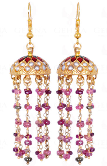 Multi Tourmaline Bead With Pearl Studded Jhumki Style Earrings LE01-1092