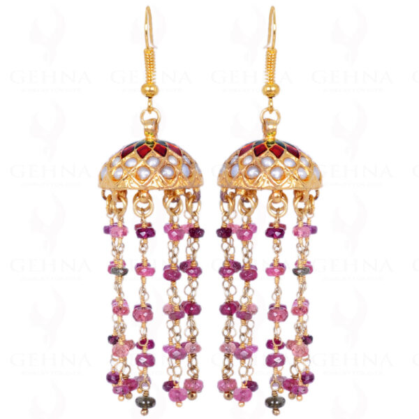 Multi Tourmaline Bead With Pearl Studded Jhumki Style Earrings LE01-1092