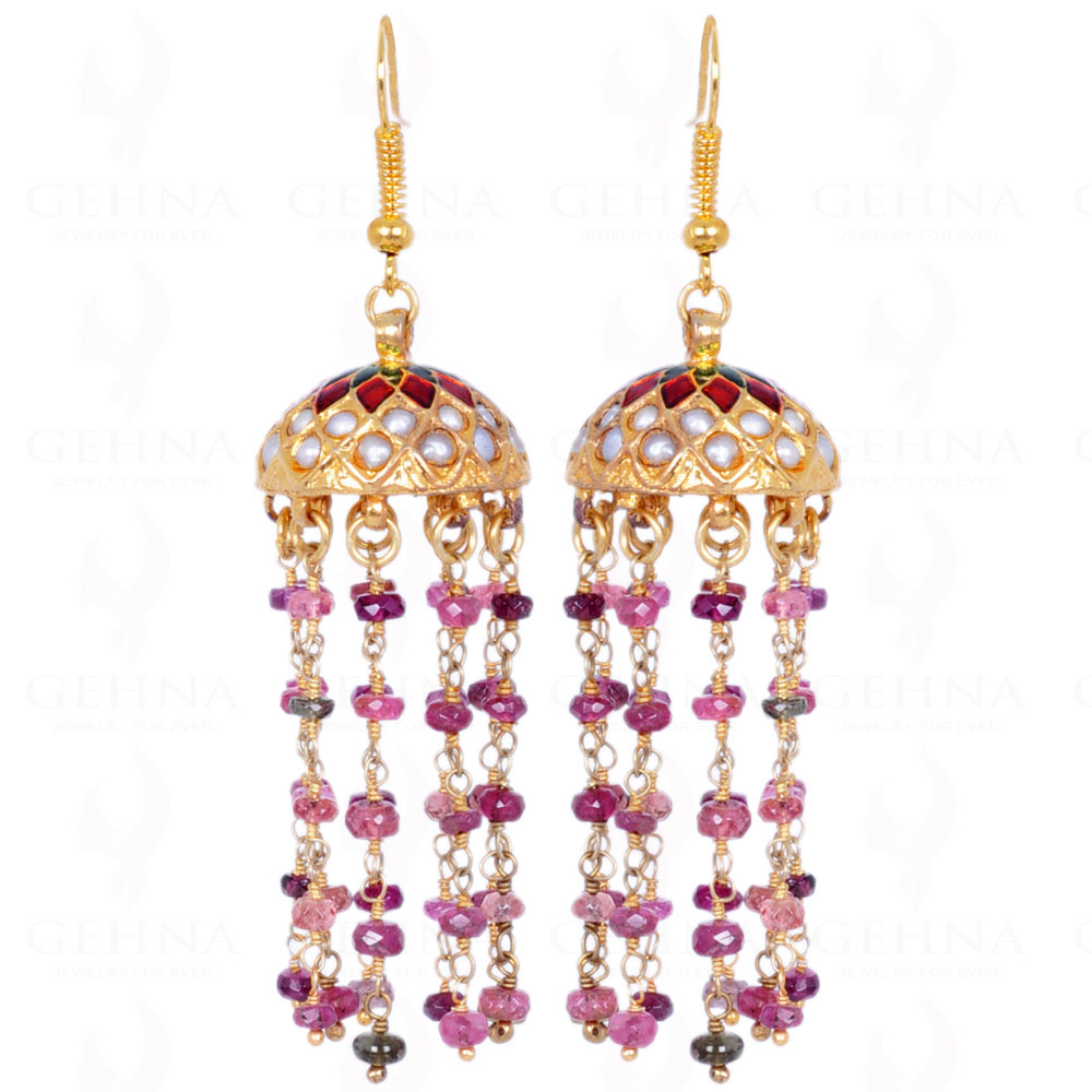 Multi Tourmaline Bead With Pearl Studded Jhumki Style Earrings LE01-1092