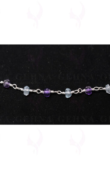 Amethyst & Blue Topaz Gemstone Faceted Bead Chain In .925 Sterling Silver CS-1092