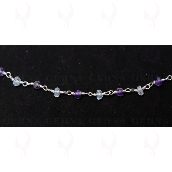 Amethyst & Blue Topaz Gemstone Faceted Bead Chain In .925 Sterling Silver CS-1092