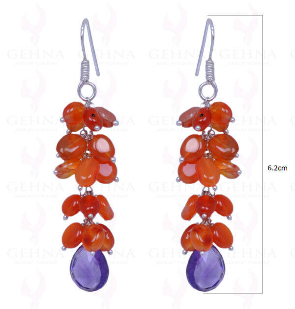 Amethyst Drops & Carnelian Gemstone Earrings Made In .925 Sterling Silver ES-1092