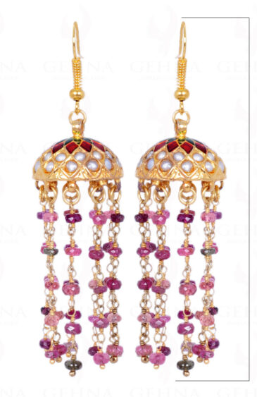 Multi Tourmaline Bead With Pearl Studded Jhumki Style Earrings LE01-1092