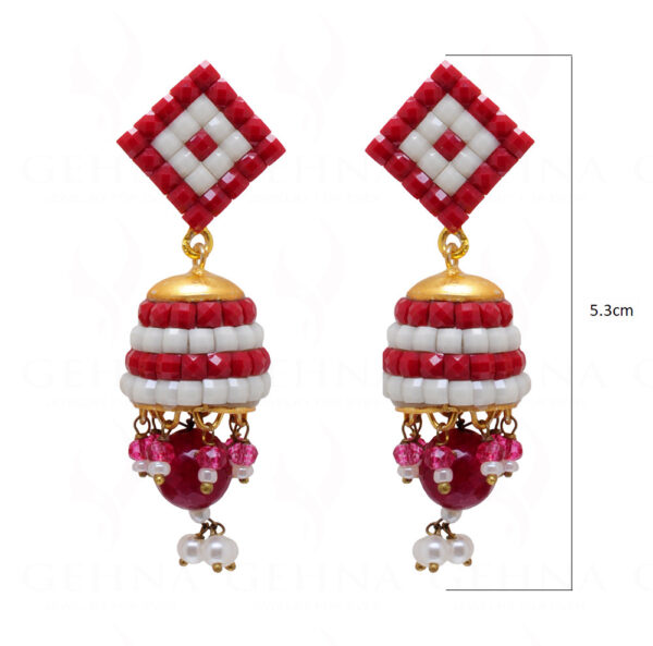 Pearl, Red Onyx & Ruby Studded Festive Earrings FE-1092