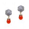 Simulated Diamond & Carnelian Studded Flower Shape Earrings FE-1093
