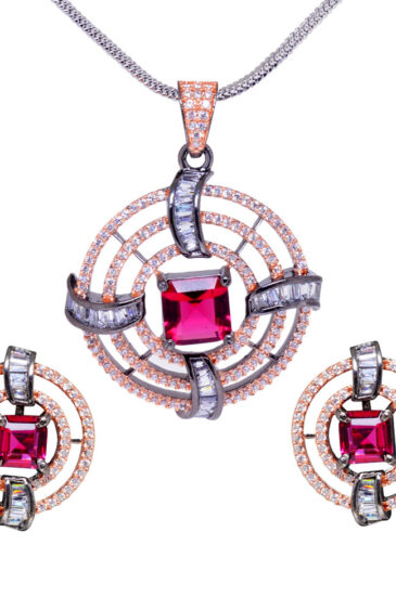 Sparkling Ruby & Classic Topaz Studded Trendy Pendant & Earring Set FP-1093