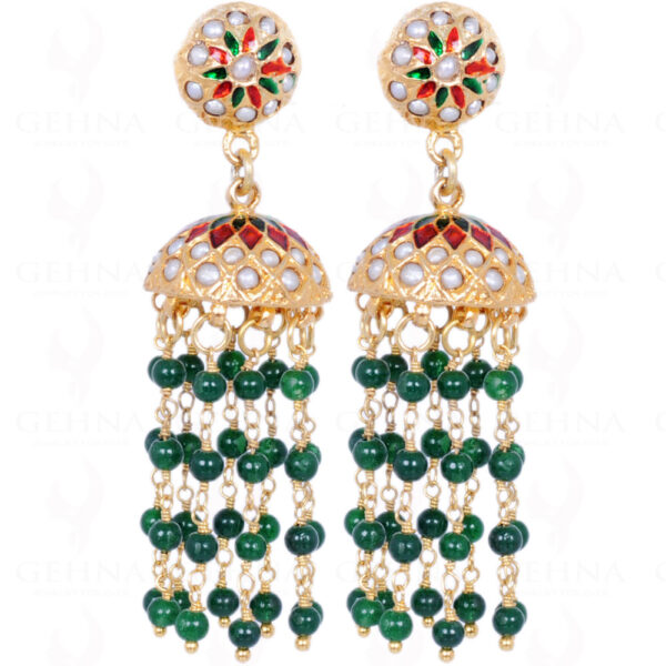 Emerald Gemstone Bead With Pearl Studded Jhumki Style Earrings LE01-1093