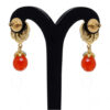 Simulated Diamond & Carnelian Studded Flower Shape Earrings FE-1093