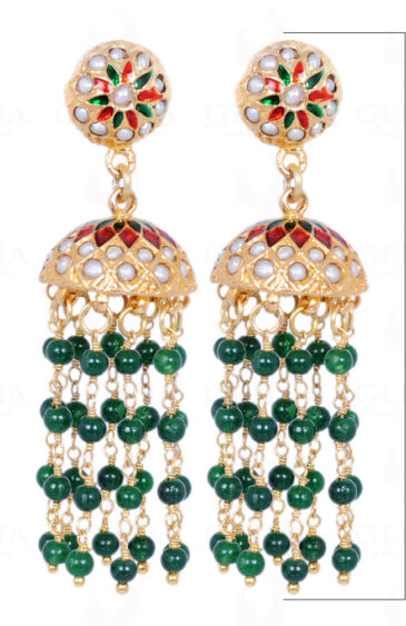 Emerald Gemstone Bead With Pearl Studded Jhumki Style Earrings LE01-1093