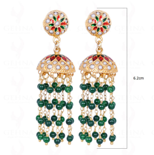 Emerald Gemstone Bead With Pearl Studded Jhumki Style Earrings LE01-1093